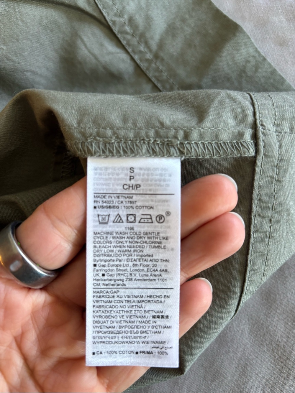 GAP Tiered V-Neck Short Sleeve Babydoll Dress Olive Green Cotton Small - Picture 5 of 9